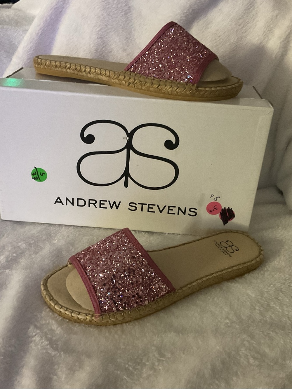 Andrew Stevens Rose Pink Glitter Slide Sandals